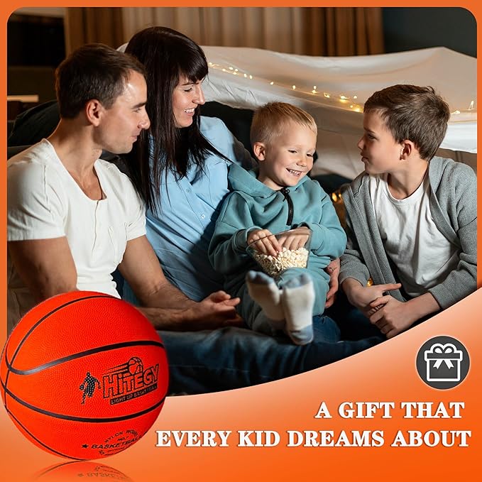 Glow in The Dark Basketball - Water-Resistant, Size 7, Impact Activated, Includes Pump, Manual, Pre-Installed Batteries & 10 Extra Batteries - Light Up Basketball - Orange