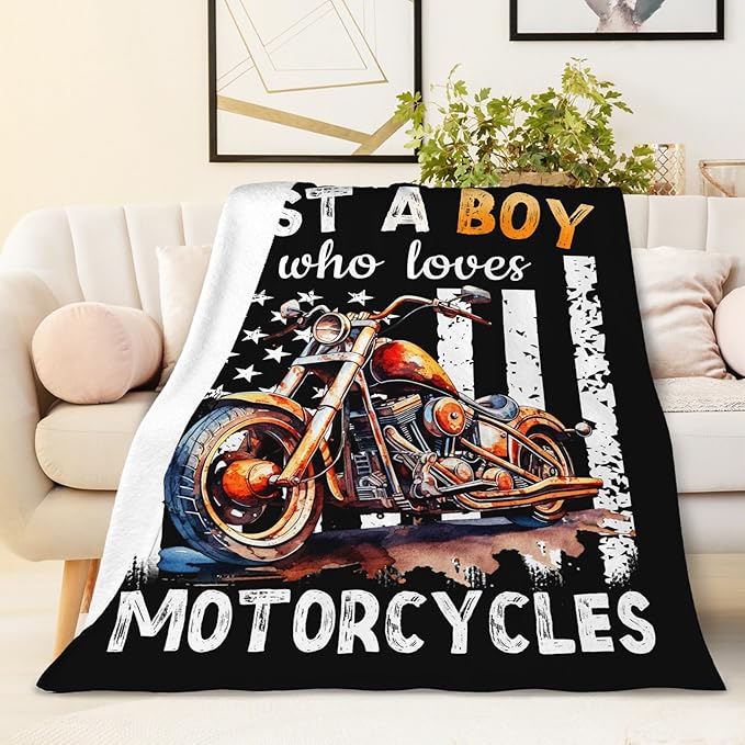 Motorcycle Gifts for Boys Men - 50x60 Inches Cool Throw Blanket for Kids Teens Motorbike Lovers Motorcycle Riders - Black Soft Fuzzy Car Blankets for Couch Sofa Bed Travel