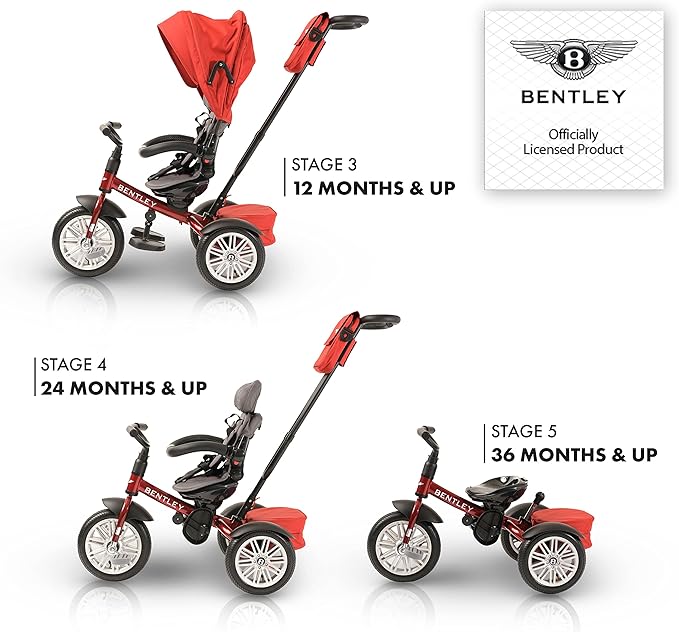 Bentley Trike - All Terrain Toddler Bike 6-in-1, Officially Licensed & Designed by Bentley Motors UK; Baby to Big Kid Tricycle is a Compelling Statement of Performance & Luxury, Dragon Red (6m-5y+)