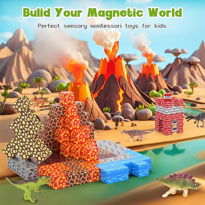 Magnetic Blocks 216Pcs Volcano Style, Learning Toys for Kids Ages 3-8,Birthday Gifts for Boys and Girls