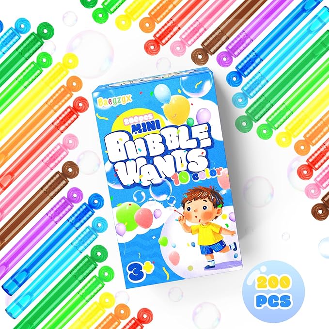 200 Pcs Mini Bubble Wadns Party Favors for Kids,10-Color Bubble Stick, Thanksgiving and New Year, Theme Birthday, Wedding, Summer Girls and Boys Carnival, Summer Outdoor Toys