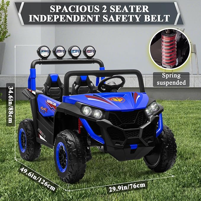 OTTARO 2 Seater Ride on Car Truck,24V Electric Vehicle Car for Kids 3-8 Years,200W Motors,4 Shock Absorbers, Music Play,Bright Light, Remote Control(Blue)