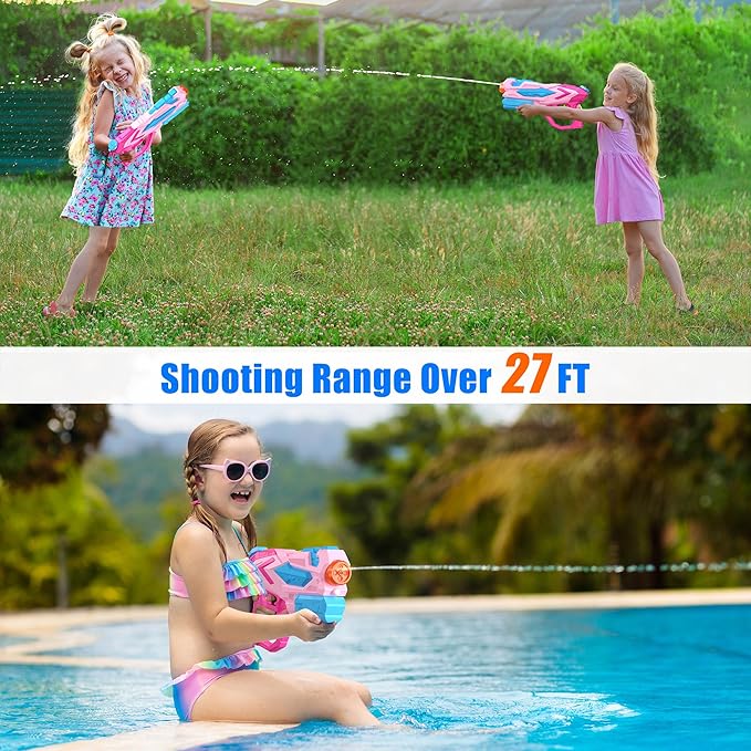 2 PCS Water Gun for Kids, Super Squirt Guns Water Soaker Blaster - 4 Shooting Modes Switch - 26 Ft Long Shooting Range - Summer Water Toys Gun for Boys Girls Adults Outdoor Pool/Garden - Pink