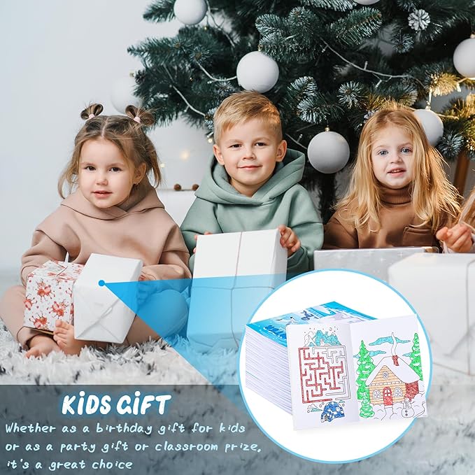 BenLouis 12 Winter Mini Coloring Books Kids with 12 Stacking Crayons Polar Animals Party Favors Small Activity Books Bulk for Kids Winter Holiday Party Gift Goodie Bag Stuffers