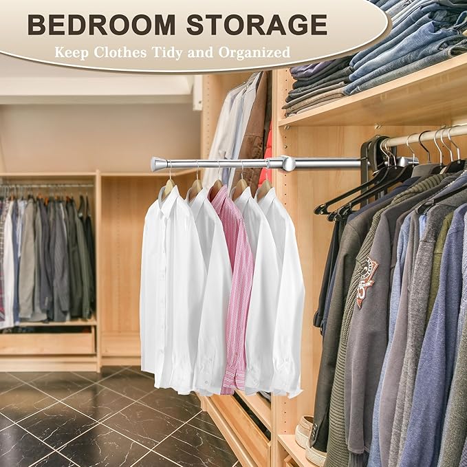 1Pcs Valet Rod for Closet Pull Out, Adjustable Heavy Duty Closet Valet Rod, Metal Stainless Steel Closet Rods for Hanging Clothes, Scarf, Pants, Sliver