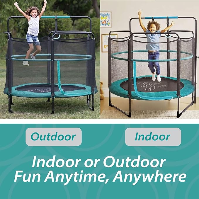 Skywalker Trampolines for Kids with Enclosure Net – 60" Indoor Outdoor Toddler Trampoline with Safety Padding, Foam-Covered Poles, Anti-Pinch Design, Sturdy Frame, for Ages 3-6