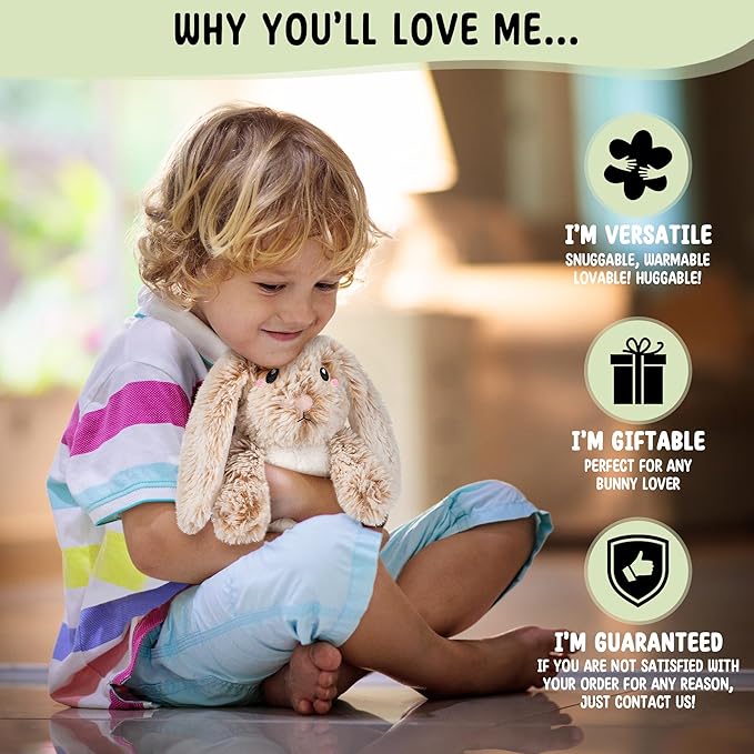 Bunny Microwavable & Weighted Stuffed Animals - 1.5 Lbs Unscented Heating Pad for Period Cramps Pain Relief and Anxiety, Cute Bunny Plush Toys Gifts for Women Girls Adults and Kids by Happy Fuel