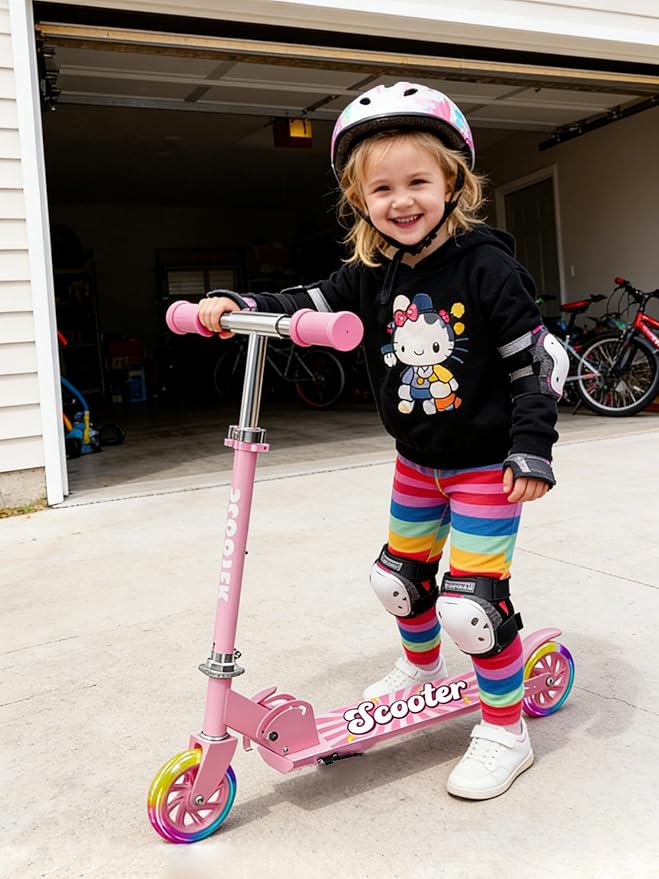 Scooter for Kids Ages 3+, 2 Wheels Kids Kick Scooter with Led Light Up & 3 Levels Adjustable, Lightweight Foldable for Boys&Girls
