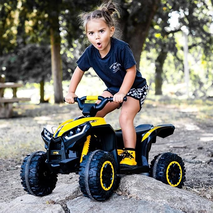 Aosom 12V Kids ATV Quad Car with Forward & Backward Function, Four Wheeler for Kids with Wear-Resistant Wheels, Music, Electric Ride-on ATV for Toddlers Ages 3+ Years Old, Yellow
