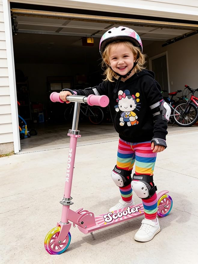 Scooter for Kids Ages 3+, 2 Wheels Kids Kick Scooter with Led Light Up & 3 Levels Adjustable, Lightweight Foldable for Boys&Girls