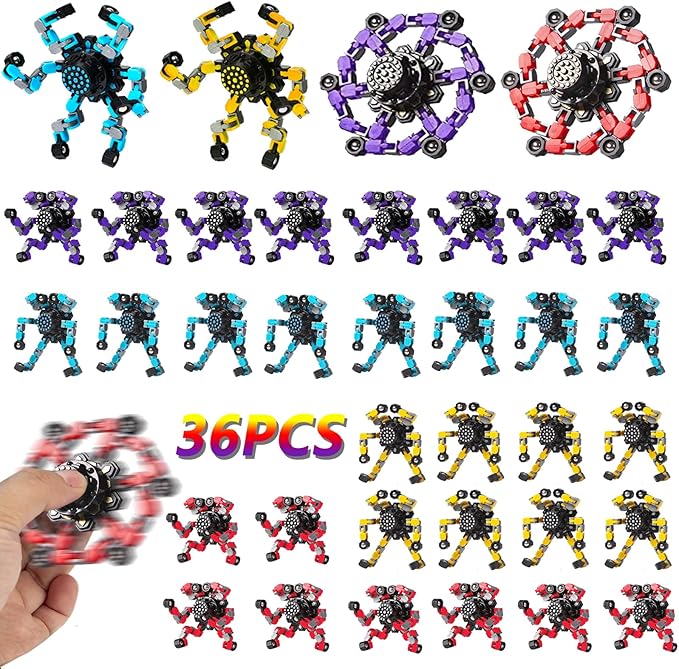 36pcs Transformable Fidget Spinners Children's Advanced Fidget Toys for Stress Relief Ideal Fidget Spinners for Sensory Toys for Boys and Girls with Autism,Party Favors