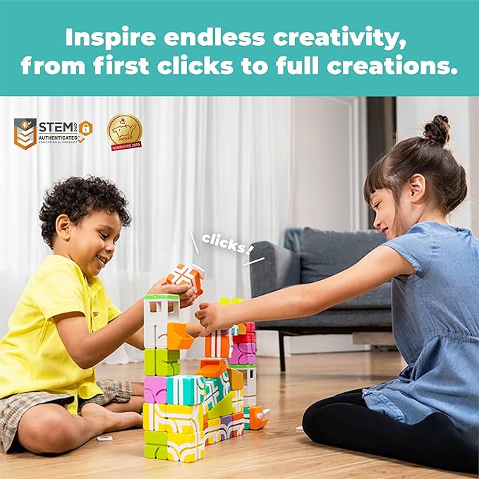 QBI Magnetic Blocks Play Starter Set|4-in-1 STEM Building Blocks with 4 Cars & 3D Track Tiles|Educational Sensory Magnet Toys|Preschool Montessori Toys for Kids Ages 3-5-8 Year Old Boys and Girls