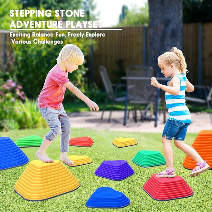 MOCUTEEN Stepping Stones for Kids 11pcs Non-Slip Plastic Balance Stones for Toddler Activities Sports & Outdoor Kids Balance Play Equipment Toys. Toddler Ages 3+ Years Old