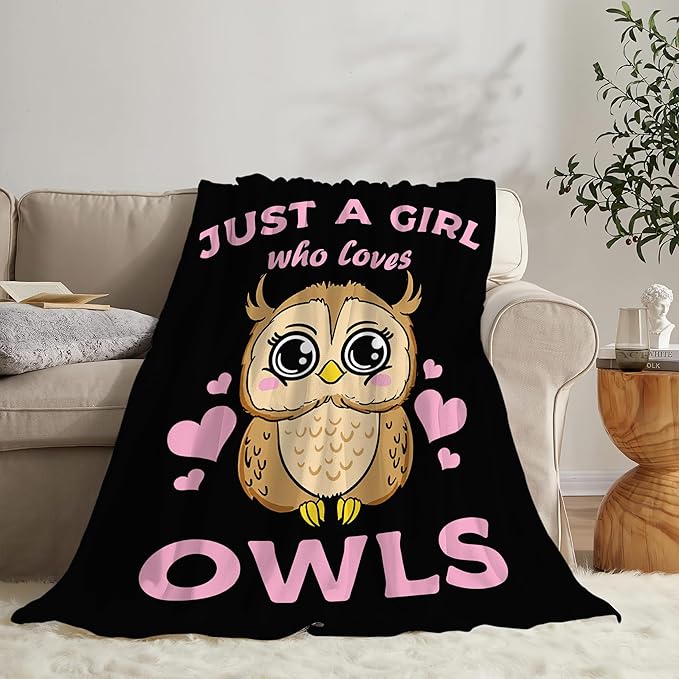 Owl Blanket Just A Girl Who Loves Owls Throw Blanket Gifts for Kids Girls Boys Adults Women Men Super Soft Cozy Plush Fluffy Fuzzy Fleece Blanket Decor 40''X50''