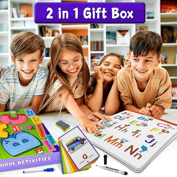 Preschool Learning Activities - Reusable Handwriting Tracing Books for Kids, PreK Kindergarten Workbooks, CVC Word Game, Numbers & Alphabet Educational Learning Toys for 3, 4, 5, 6 Year Old