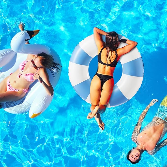 47.24 Inch Swimming Ring Jumbo Pool Floats Striped Pool Rings Inflatable Tube for Adult Swimming Summer Beach Bachelorette Wedding Party Decor