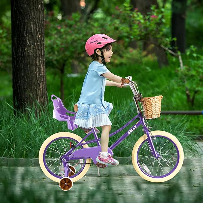 RULLY Donna Kids Bike for Girls Ages 2-7 Years, 12 14 16 Inch Princess Girls Bicycle with Doll Bike Seat, Training Wheels, Basket and Streamers, Kids Cycle Bikes, Multiple Colors