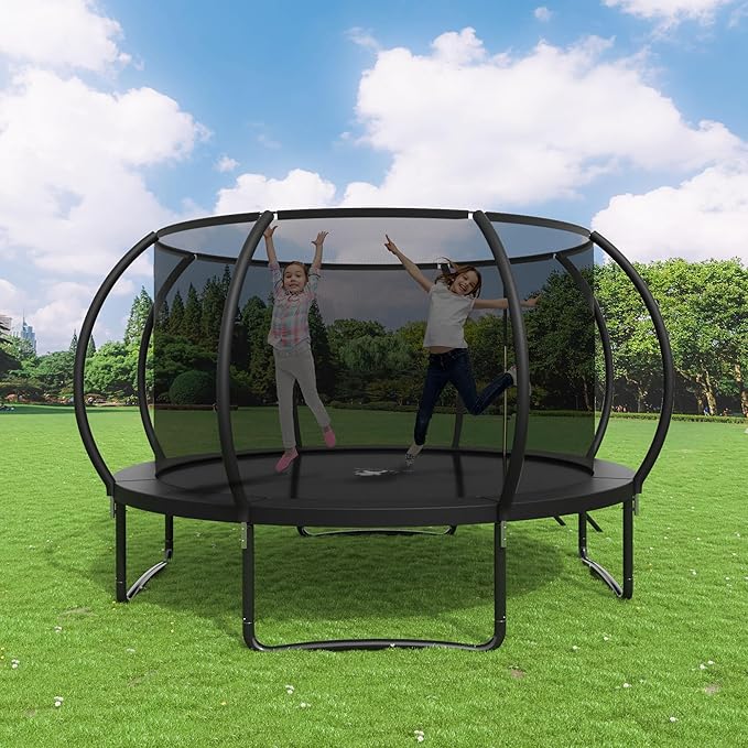 Polar Aurora 10FT 12FT 14FT 16FT Outdoor Trampoline with Safety Enclosure Net, Thickened Spring Pad,ASTM Approved Recreational Trampoline for Kids and Adults,Anti-Rust Coated Frame and Thickened Mat