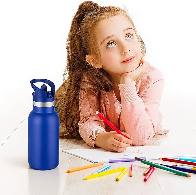 12oz Kids Water Bottle – Insulated Stainless Steel Bottle with Straw Lid, BPA-Free, Leak-Proof, for Toddlers & School Use