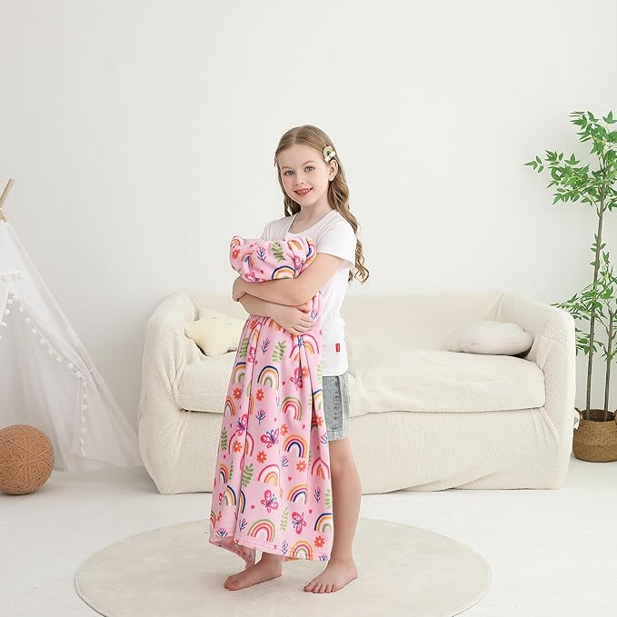 Softan Kids Throw Blanket for Girls & Boys, Warm Soft Toddler Fleece Blankets for Sofa Couch Bed, Cozy Fuzzy Plush Flannel Kids Throw Blanket for Daycare & School - Colorful Rainbow 50x60 inches