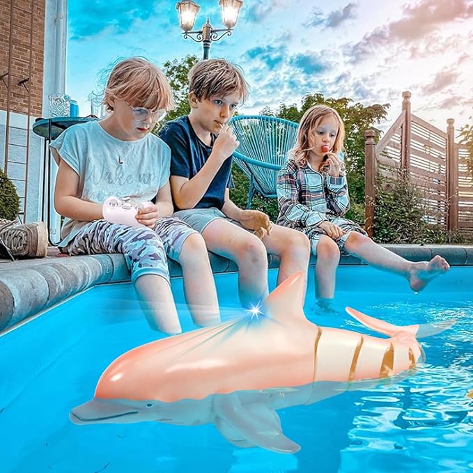 Remote Control Shark Pool Toys, 2.4G RC Dolphin Toy, Water Toys for Kids Age 8-12, Swimming Bath Lake Great Gift RC Boat Toys for 6 7 9 10 Year Old Boys and Girls