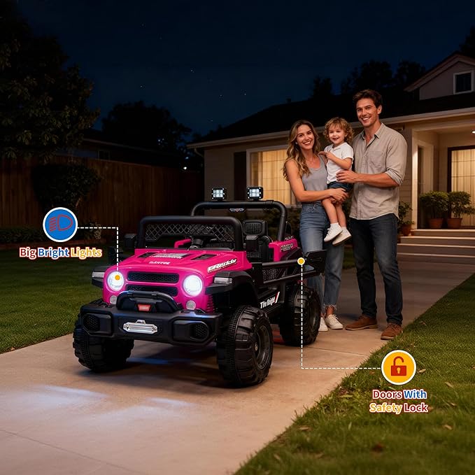 12V Kids Electric Ride on Truck,Parent Remote Control Car for Kids| Features 3 Speeds to 6MPH, 2 * 550w Moto, Spring Suspension, LED Lights, Music | for Children Aged 2-8 Years, Rose