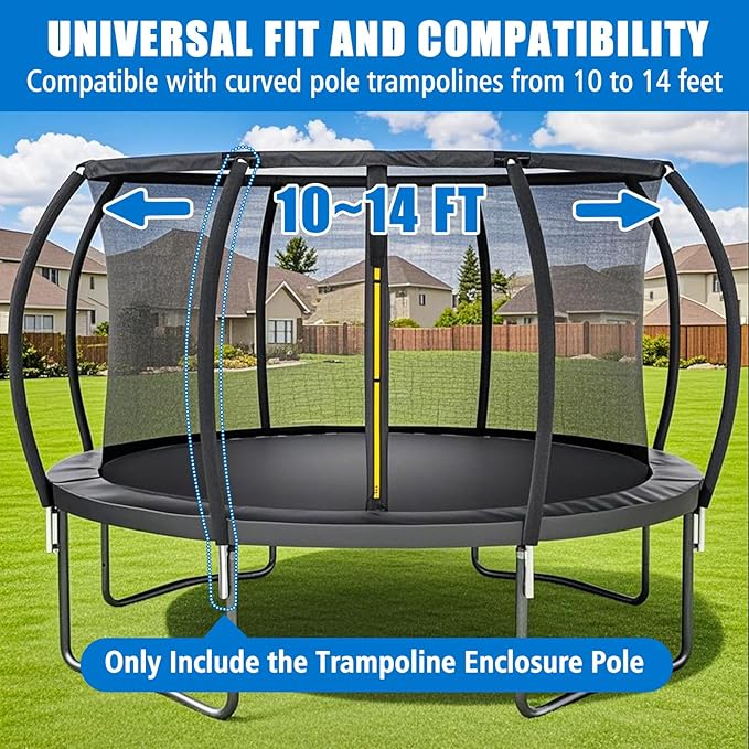 Trampoline Enclosure Pole Replacement Set, Universal Fit, Black, with Installation Hardware