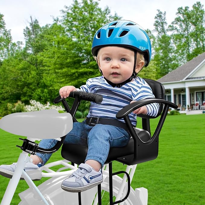 Rear Child Bike Seat with Thick Backrest, Rear Child Bicycle Seat Design for Children Aged 2 to 8 Years Old, One Size (Black-a)