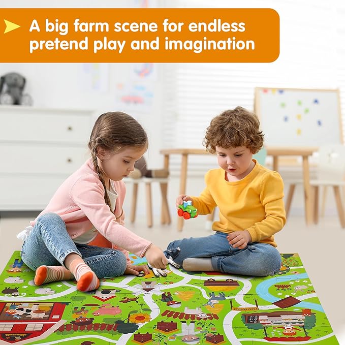 Farm Animals Jumbo Floor Puzzle, 48 Piece Large Jigsaw Puzzles for Toddler 3-5, Farm Adventure Play Mat for Pretend Play, Preschool Educational Toys for Kids Ages 4-8