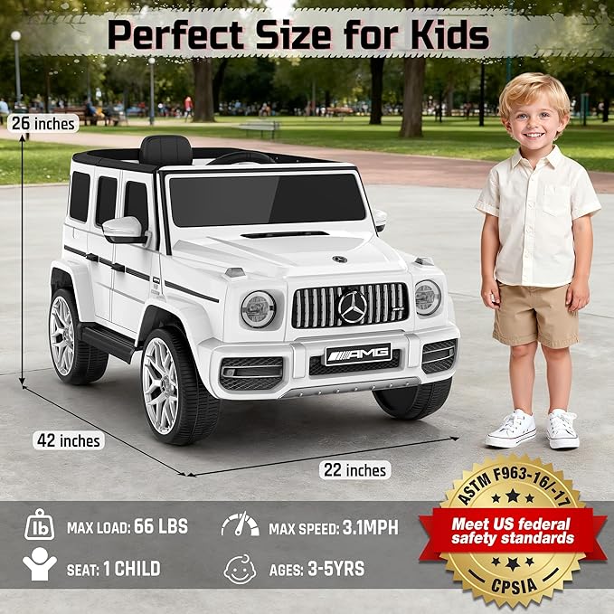 Licensed Mercedes Benz G63 Kids Electric Car, g Wagon 12V Ride on Car w/High Window, Remote Control, 3 Speeds, Music Player, Horn & LED Lights for Toddlers