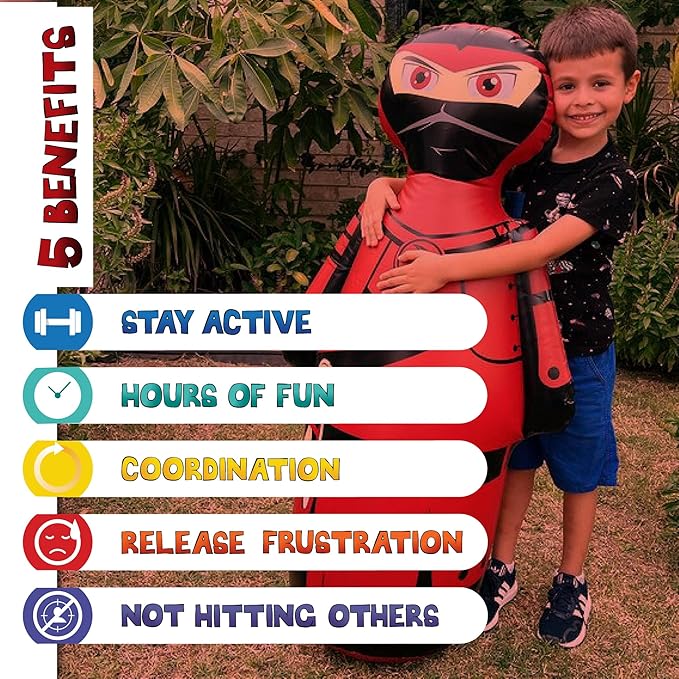 INFLATABLE DUDES Ninja Toy 47 Inches -Kids Punching Bag | Already Filled with Sand| Bop Bag | Inflatable Bopper | Boxing | Ninja Birthday Party | Party Decorations | Punching Bag for Kids- (Sam)