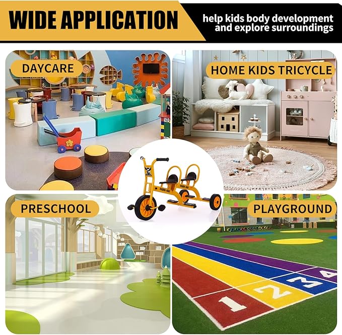 Kids Tricycle for Preschool Playground, Daycare Toddler Trike, Children Double Seat Bikes with Passenger Seat, Outdoor Playground Equipment, Toddler Tricycles for Riders Ages 3+