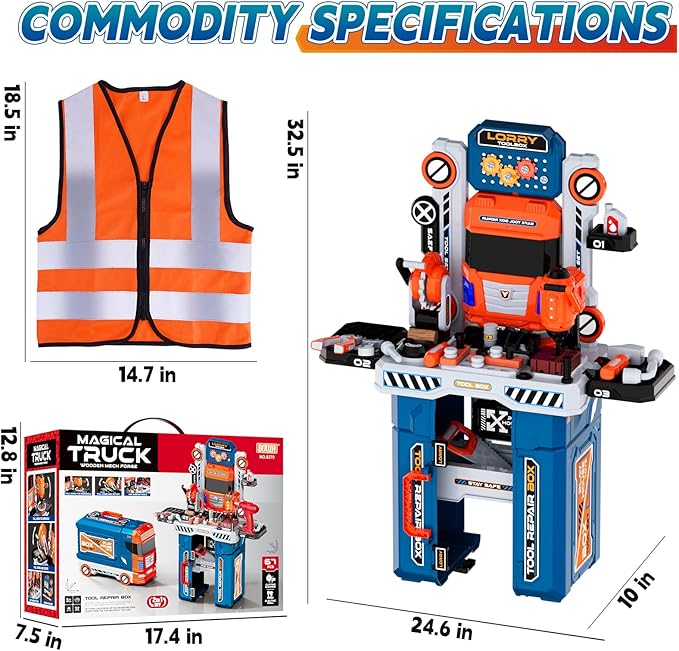 Kids Tool Bench Set with Electric Drill & Work Clothes, 68 PCS Realistic Toddler Tool Set for Ages 3-5, STEM Workbench Toy for Boys Girls, Pretend Play Construction Kit, Birthday Gift