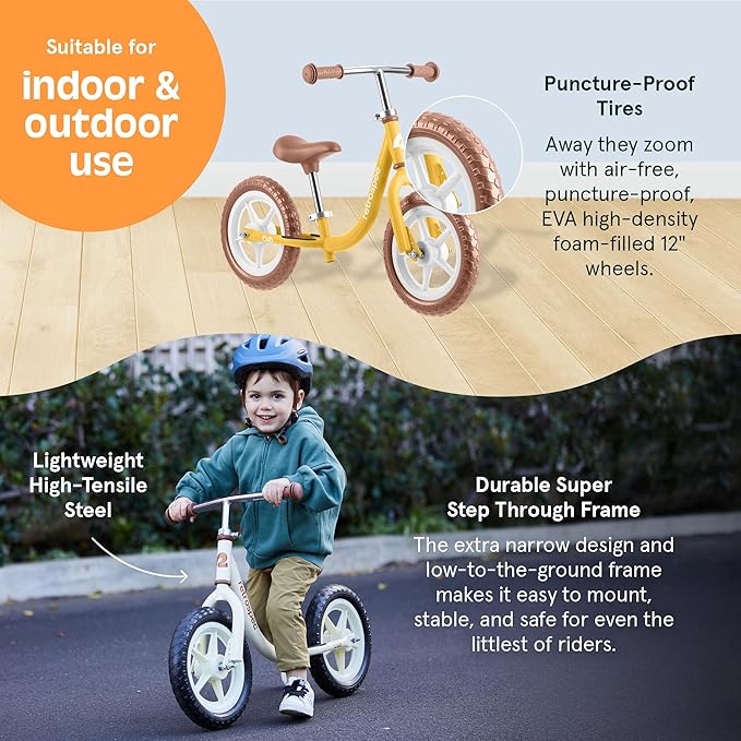 Retrospec Cub Toddler Balance Bike for Ages 18 Months - 3 Years - 12in No-Pedal Beginner Bicycle with Adjustable Seat, Puncture-Proof Tires & Safe Low Frame Design