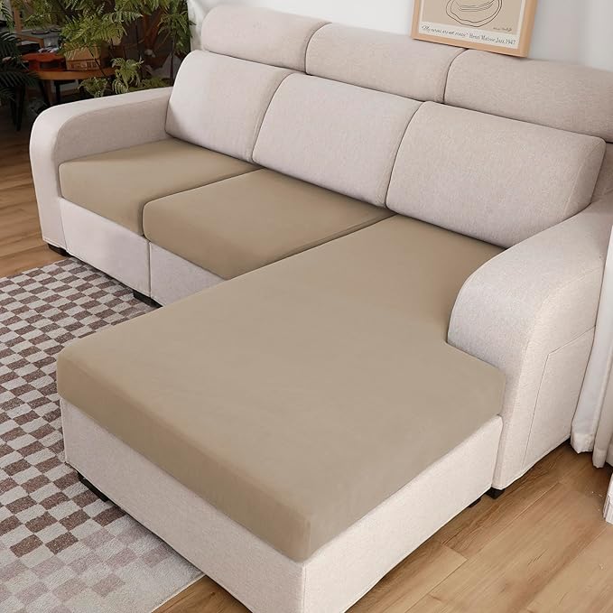 100% Waterproof Couch Cushion Covers, Replacement Sofa Cushion Covers, Stretch Individual Sofa Seat Cushion Slipcovers Furniture Protector for Kids Pets (2-Piece Loveseat Cushion Cover, Sand)