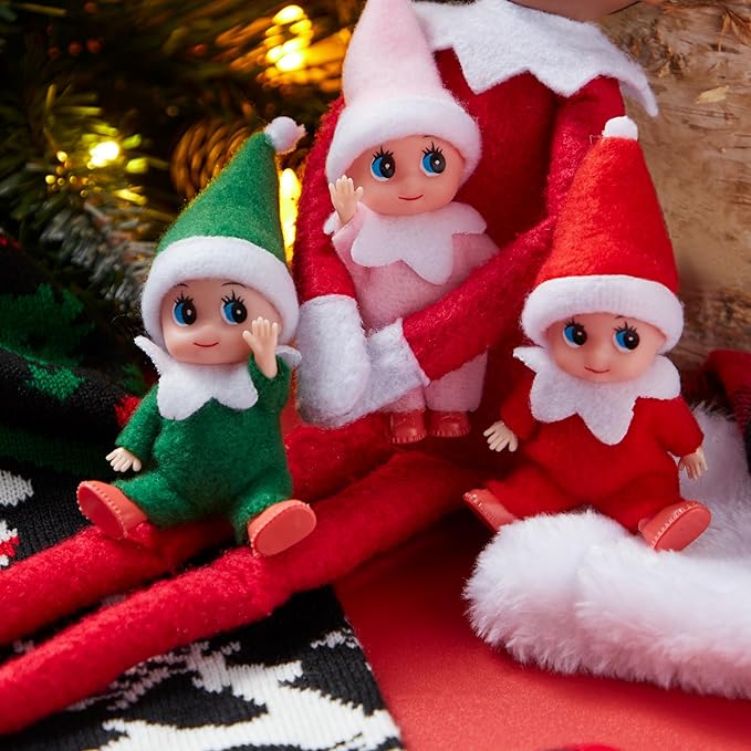 JOYIN Christmas 3PCS Tiny Elf Doll Christmas with 1 red,1 Green and 1 Pink elf Doll,Holiday Decoration Accessories Tiny Gift for Girls Boys Kids Adults