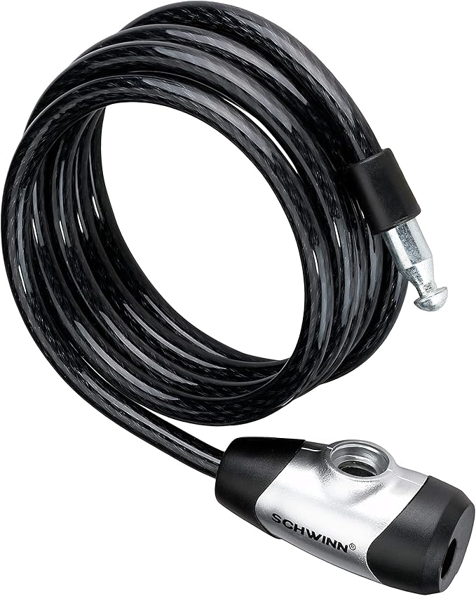 Schwinn Bike Key Lock in Braided Steel Cable, 2 Keys Included, 6 feet x 8mm Anti Theft Bicycle Lock, Security Level 1