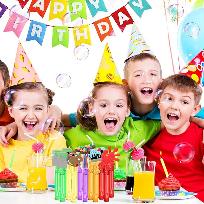 AFZMON 25 Art Painting Party Favors Bubble Wands for Kids, Sip and Paint Brushes Mini Bubbles Wand Toys, Welcome Back to School Theme Party Supplies Goodie Gift Bag Stuffers Pinata Classroom Prizes