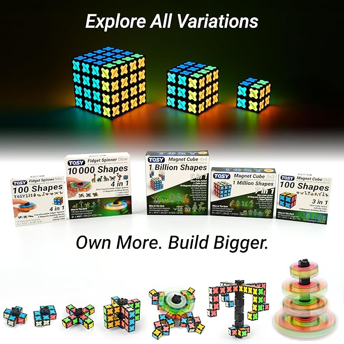 TOSY Magnet Fidget Spinner Mini - 8 Blocks, 3in1 Toy: Transformable Fidget Spinner, Infinity/Puzzle Cube, Christmas Stocking Stuffers Gift for Kids/Adults, STEM Sensory Stress Relief Toy, 2-Pack