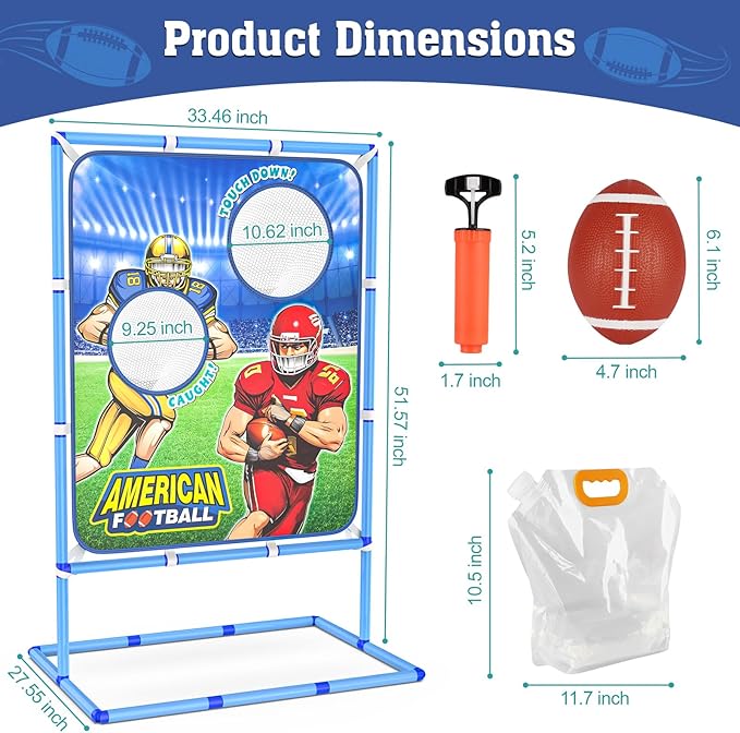 Football Toss Game with 4 Inflatable Balls, Indoor/Outdoor Football Throwing Target Toy for Kids Ages 4-7 8-12- Perfect Christmas Birthday Gifts for 4 5 6 7 8 9 10 11 12 Year Old Boys Girls
