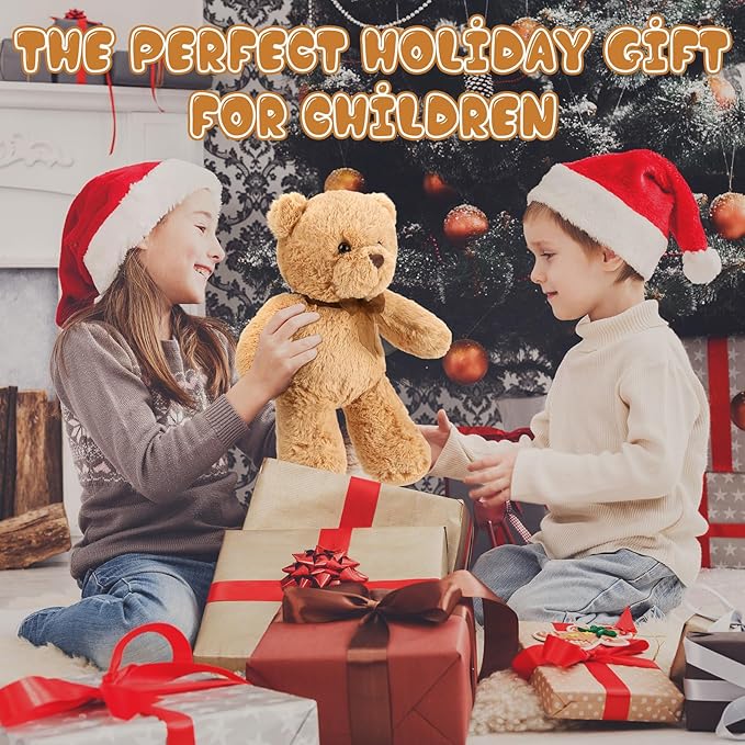 HyDren 2 Pack Plush Bear Stuffed Animals 18 Inch Cuddly Stuffed Bear Plushies with Bow for Birthday Gifts Baby Shower Party Favor Decors Operation Christmas Bulk(Light Brown)