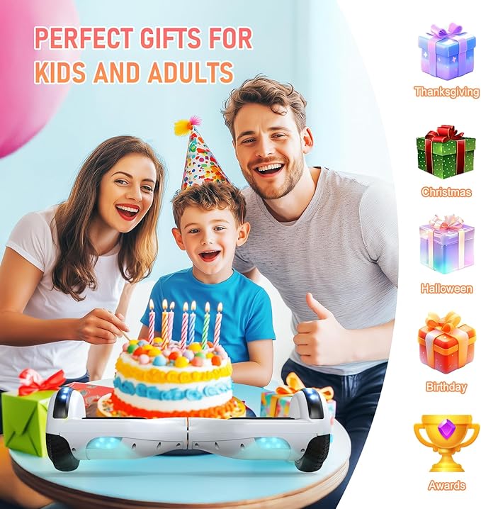 LIEAGLE Hoverboard, 6.5" Self Balancing Scooter Hover Board with Bluetooth Wheels LED Lights for Kids Adults