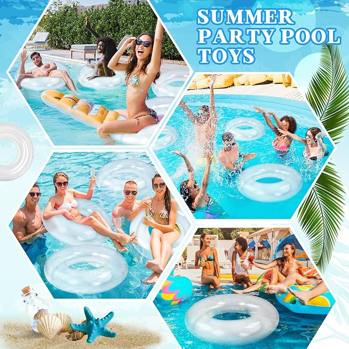 6 Pcs Inflatable Pool Floats 28 Inches Swim Tube Bulk for Adults Swimming Ring Pool Floaties for Beach Party Decorations Women and Men River Lake Summer Vacation Holiday (Clear)