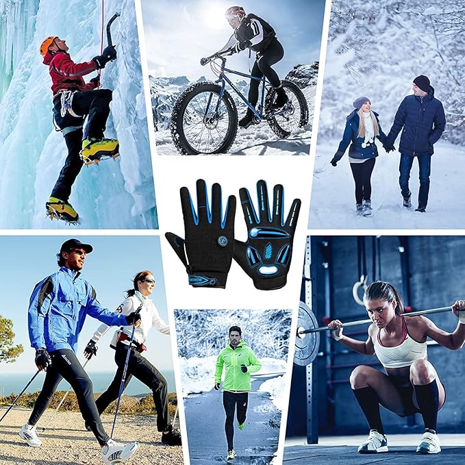 BIKINGMOREOK Bike Cycling Gloves for Men Women,Touchscreen Full Finger Shock-Absorbing 5MM Gel Pads MTB Road Bicycle Gloves for Mountain Biking,Running,Hiking,Outdoor Sports