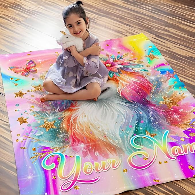 Personalized Blanket for Girls Dog Throw Blanket Gifts for Toddler Kids Teens, 40x30 Inches Custom Lightweight Flannel Blankets Throws for Couch Sofa Bed