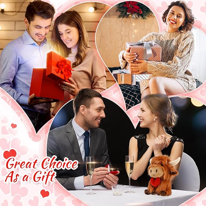 1 Pcs Fall Highland Cows Stuffed Love Animal Brown Cute Heart Stuff Fluffy Cattle Dolls Farm Plush Toy Gifts Thanksgiving Decoration for Adults Men and Women