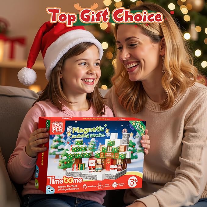 Magnetic Blocks, 150PCS Magnetic Building Block Cubes, STEM Montessori Sensory Toys for Kids Boys Girls Ages 3 4 5 6 7 8 9 10 (Christmas Version)