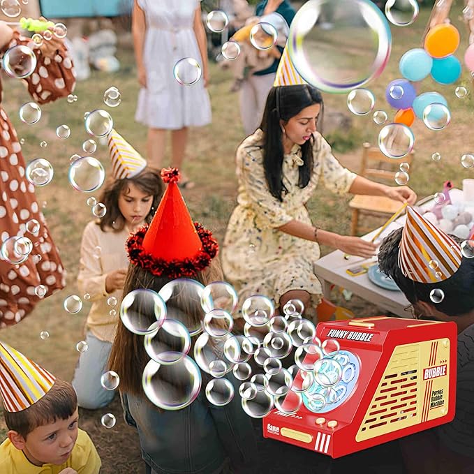 2PCS Bubble Machine,Automatic Bubble Blower Operated by Plugin or Rechargeable Batteries,Big Bubbles Toys for Kids,Weddings Gifts Party Favors (Black+Red)