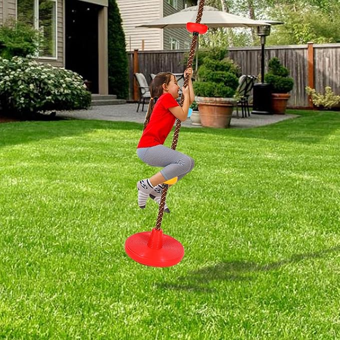 REDCAMP Climbing Rope Swings for Trees, Heavy Duty Plastic Disc Swing Seat for Kids with Hanging Strap and Snap Hooks, Red