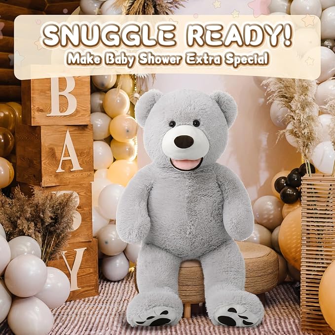 MorisMos Giant Teddy Bear, 39inch Large Stuffed Bears with Big Footprints Plush Stuffed Animals Gifts for Kids, Gray